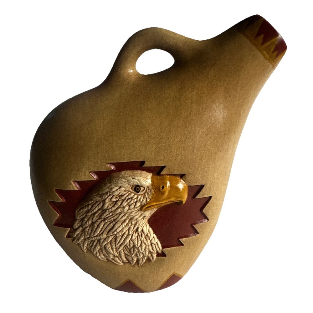 Mouse 96 Signed Studio Pottery Eagle Relief Jug Vase Southwestern Ceramic Art